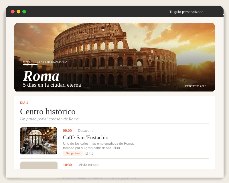 Preview of a personalized Rome travel guide